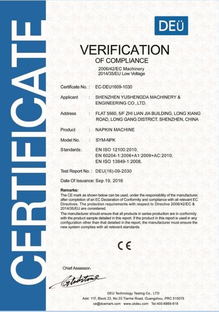 Porcellana Dongguan Runda Tissue Paper Equipment Co.,LTD Certificazioni